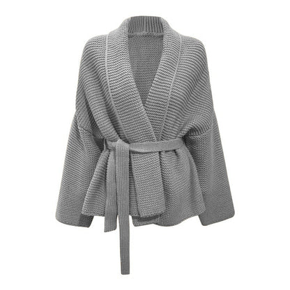 Cardigan femme en grosse maille avec col châle large et ceinture nouable Chic und Still