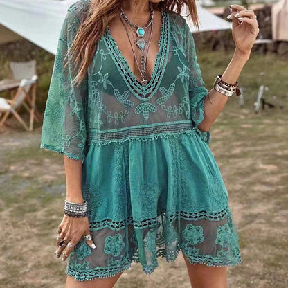 Femmes Robe de plage transparente brodée Chic und Stil