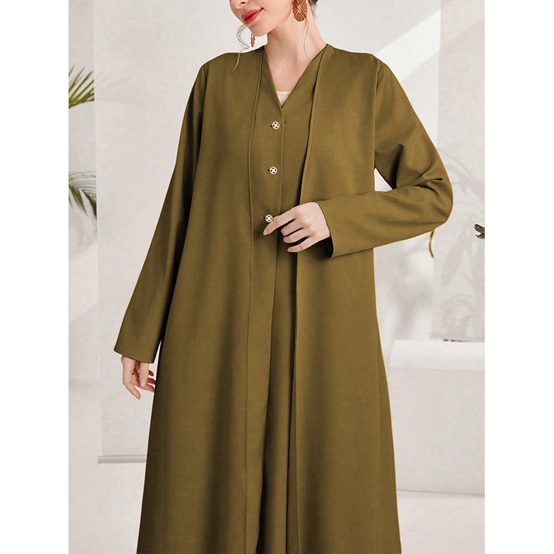 Robe kaftan élégante pour femmes avec patte de boutonnière continue Chic und Stil