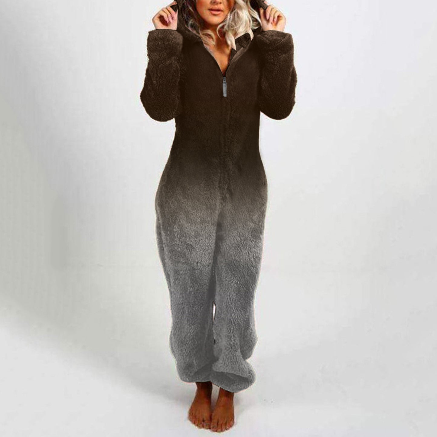 Women's fleece jumpsuit with hood and Chic und Stil gradient design