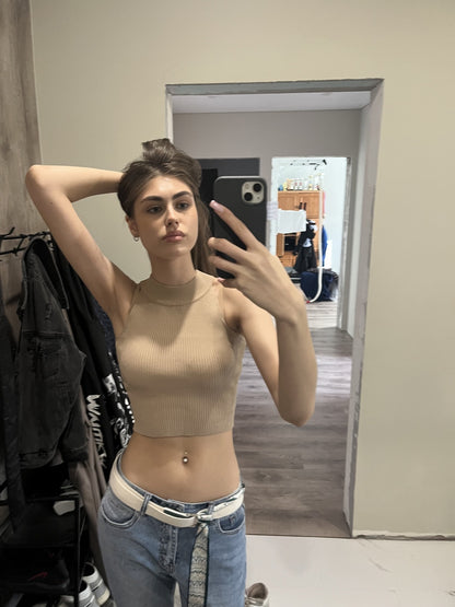 Dames Haut-menton Crop-top avec motif côtelé Chic und Stil