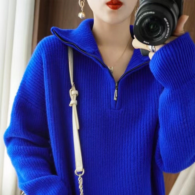 Pull en tricot pour femme avec col haut et demi-zip Chic und Stil