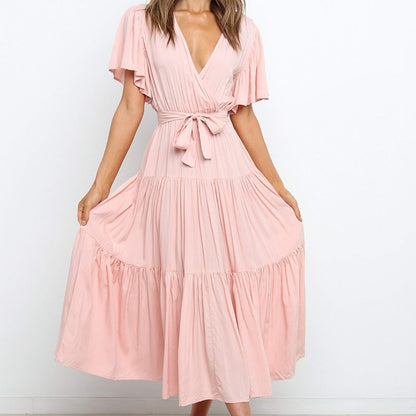 Robe maxi fluide pour femmes avec lien à nouer et manches papillon Chic und Stil