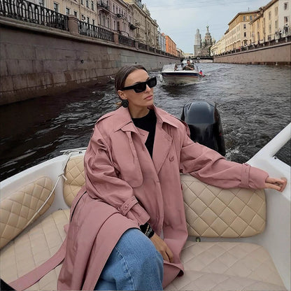 Dames élégant trench-coat avec col haut et fentes latérales Chic und Stil