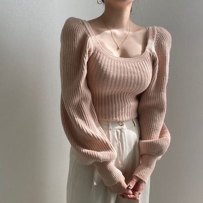 Femme Pull cropped avec des manches volumineuses et une structure côtelée Chic und Stil