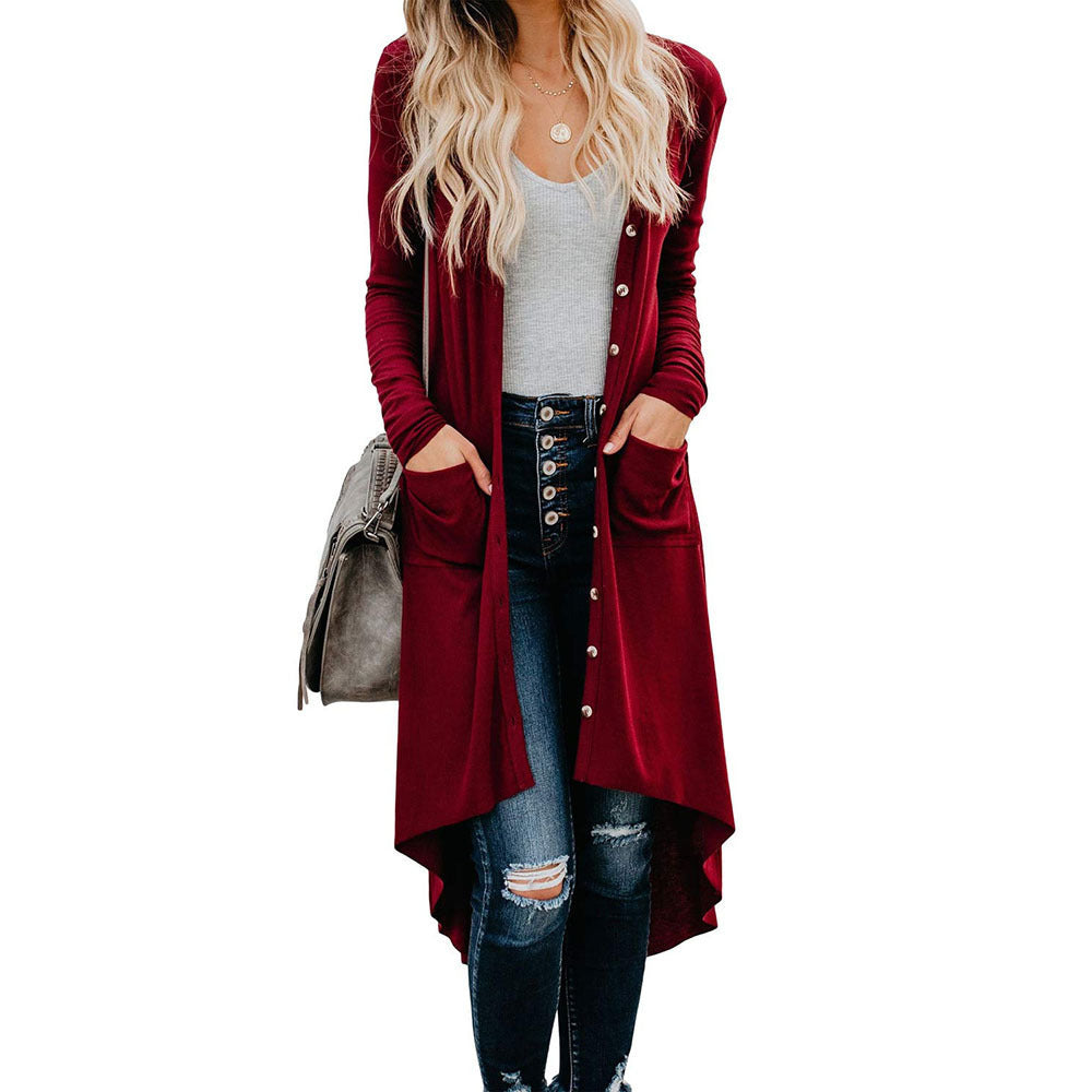 Dames Long Pull Cardigan avec Boutons et Poches Chic und Stil