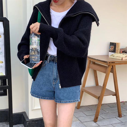 Pull en tricot pour femmes avec col montant et fermeture éclair Chic und Stil