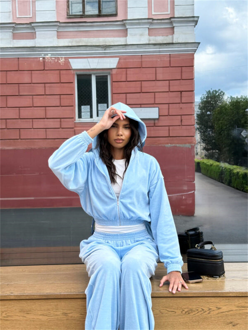 Dames ensemble luxueux cropped en polaire avec cordon Chic und Stil