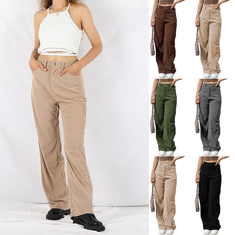 Wide corduroy pants for women with high waist and decorative side pockets Chic and Style