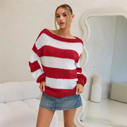 Dames Pull en Tricot Oversize avec Rayures Maritimes Chic und Stil