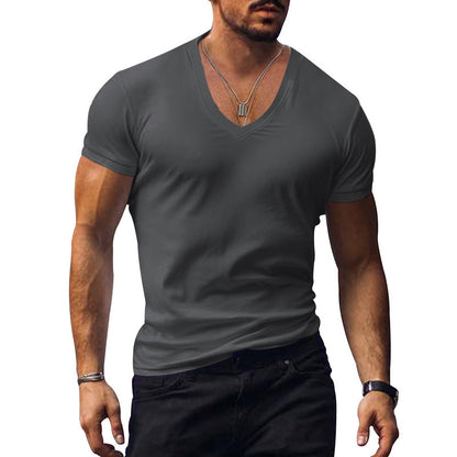 T-shirt pour hommes à col V en mélange de coton respirant Chic und Stil