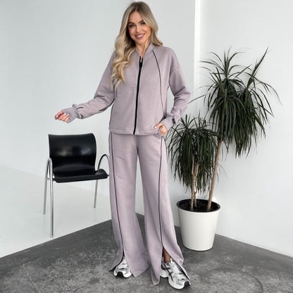 Dames Ensemble de sport avec fermeture éclair intégrale et coutures contrastées Chic und Stil