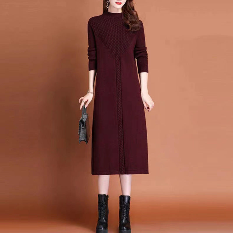 Robe maxi tricot pour femmes avec col haut et détails tressés élégants Chic und Stil