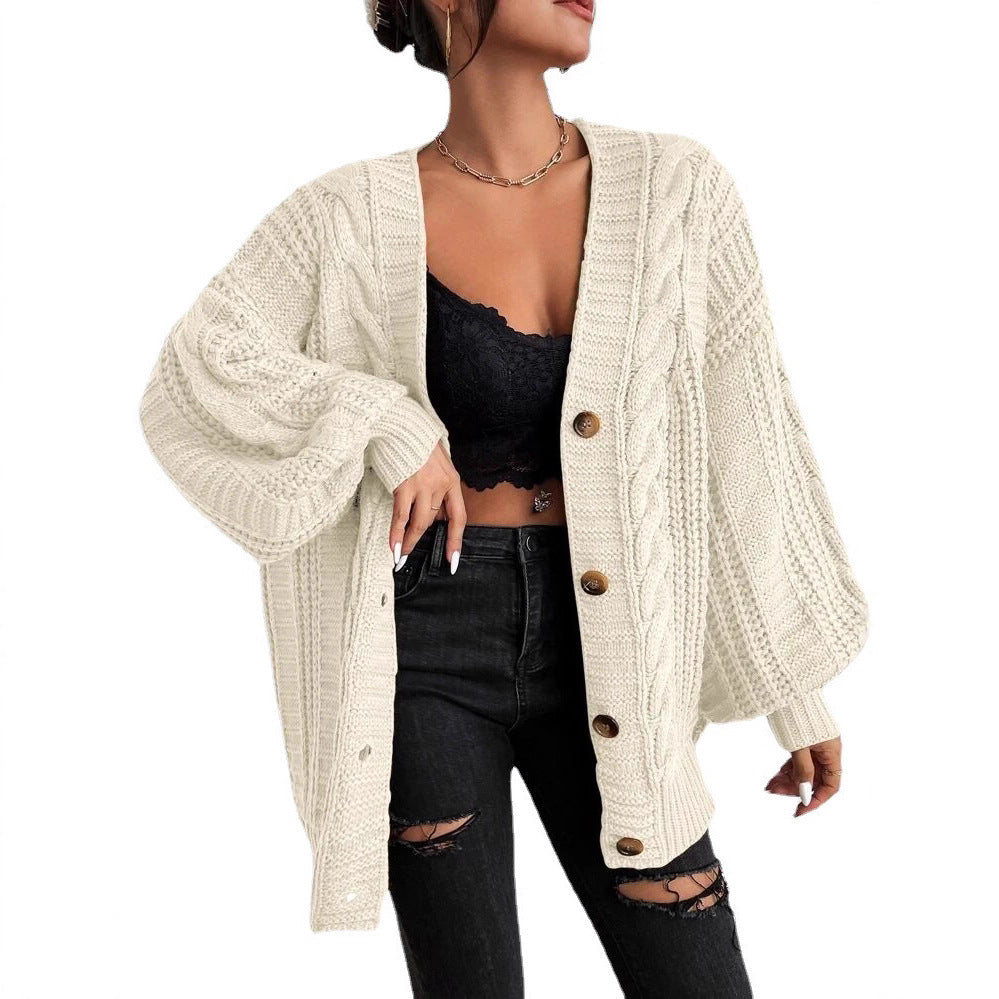 Cardigan en tricot surdimensionné pour femmes avec un motif en câble élégant et des boutons pratiques Chic und Stil