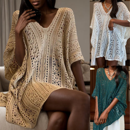 Crochet poncho for women with V neckline and open sleeves Chic and Style