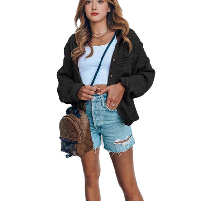 Veste overshirt décontractée pour femmes avec surface structurée et détails de boutons tendance Chic und Stil