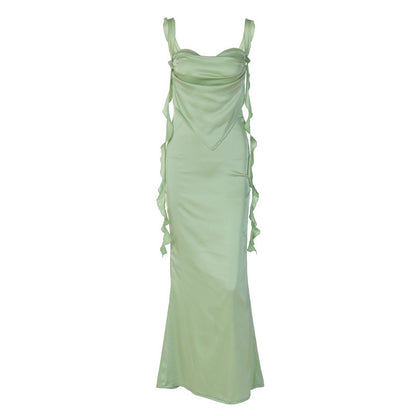Robe maxi élégante pour femmes avec devant drapé et détails volants Chic und Stil