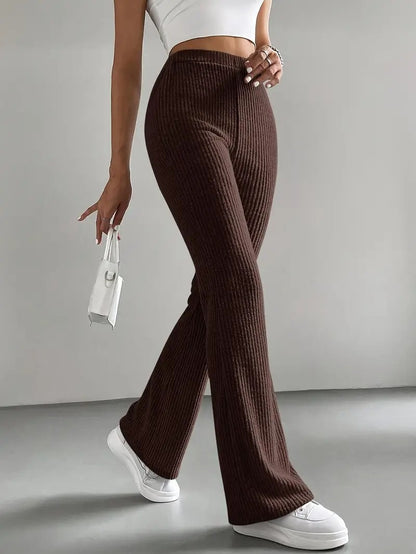 Women Elegant and Comfortable Ribbed High-Waisted Pants Chic and Style