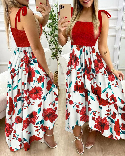 Women's Floral Maxi Dress with Adjustable Ties Chic und Stil