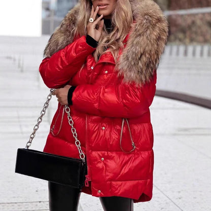 Dames doudoune d'hiver avec capuche amovible et col en fourrure luxueuse Chic und Stil
