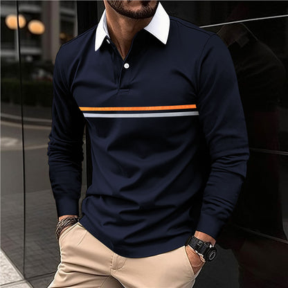 Chemise polo à manches longues pour hommes avec motif rayé moderne Chic und Stil
