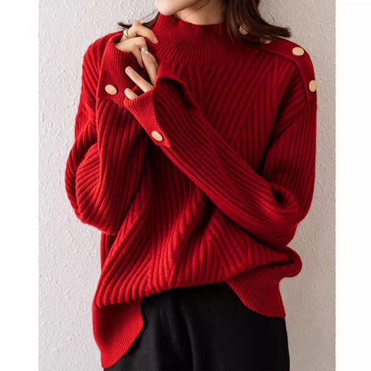 Pull en tricot côtelé pour femme avec détail de bouton Chic und Stil