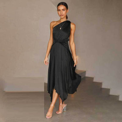 Robe maxi plissée asymétrique Chic und Stil pour femmes