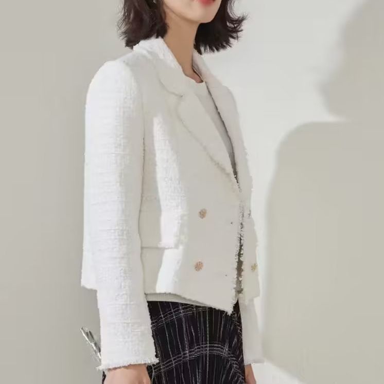 Dames élégante veste blazer croisée avec tissu texturé Chic und Stil