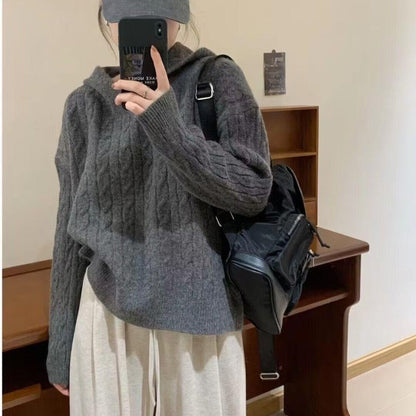 Pull en tricot douillet à capuche et motif en torsades pour femmes Chic und Stil