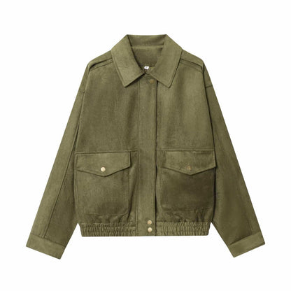 Damen Utility-Jacke aus weichem Wildleder mit hohen Taschen Chic und Stil