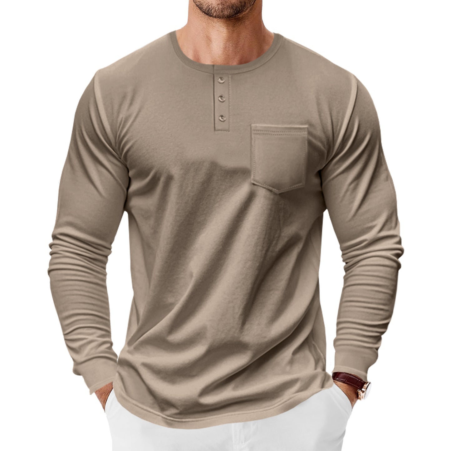 Chemise Henley à manches longues pour hommes avec coupe à la mode et poche poitrine pratique Chic und Stil