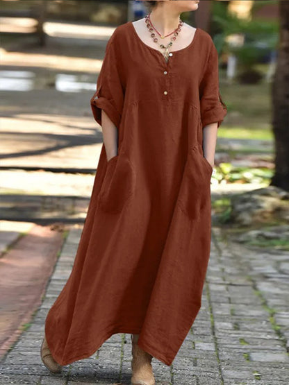 Robe longue pour femmes avec détails de boutons et poches pratiques Chic und Stil