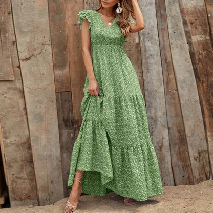 Robe maxi femme avec de délicates détails volantés et un décolleté en V plus profond Chic und Stil