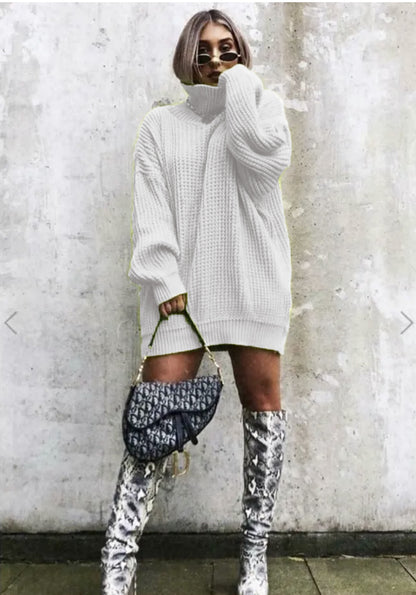 Pull en tricot surdimensionné pour femmes avec col haut et motif en nid d'abeille Chic und Stil