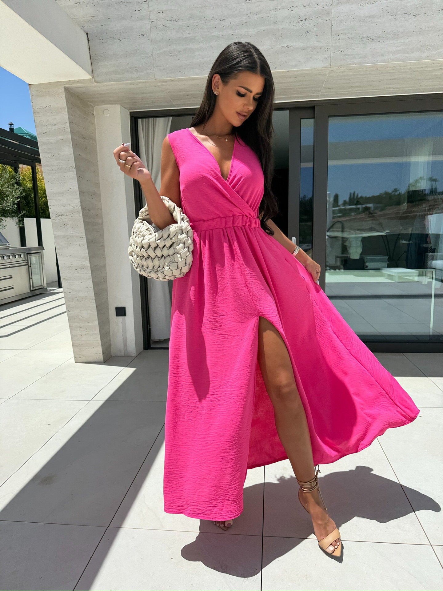 Robe maxi pour femmes avec fente haute et décolleté en V Chic und Stil
