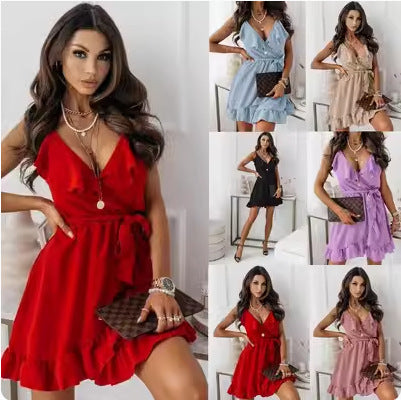 Robe portefeuille à volants pour femmes avec détail de taille noué Chic und Stil