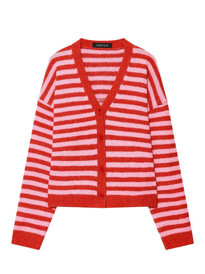 Dames gilet rayé à la mode avec décolleté en V et liston de boutons Chic und Stil