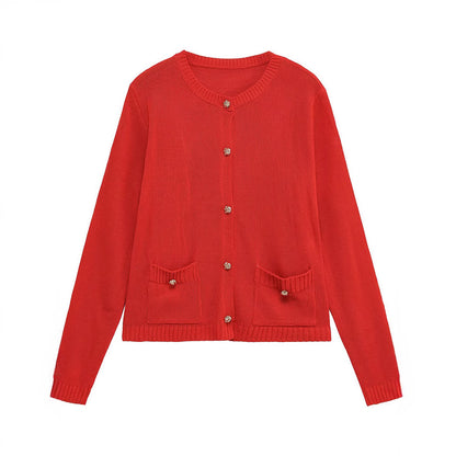 Women's knitted jacket with elegant button details and practical pockets Chic and Style