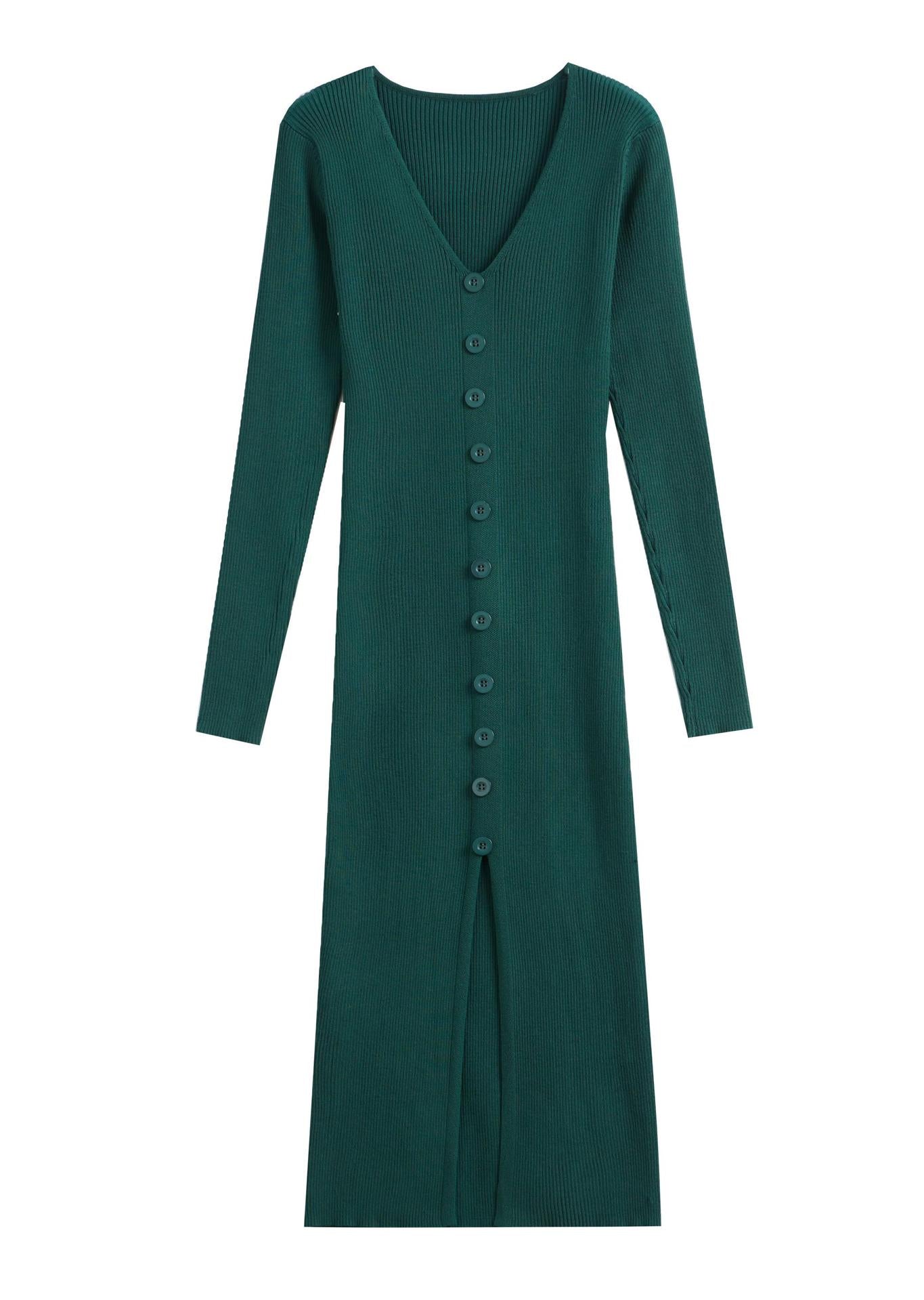 Dames Robe maxi à manches longues avec structure côtelée et détail de bouton Chic und Stil