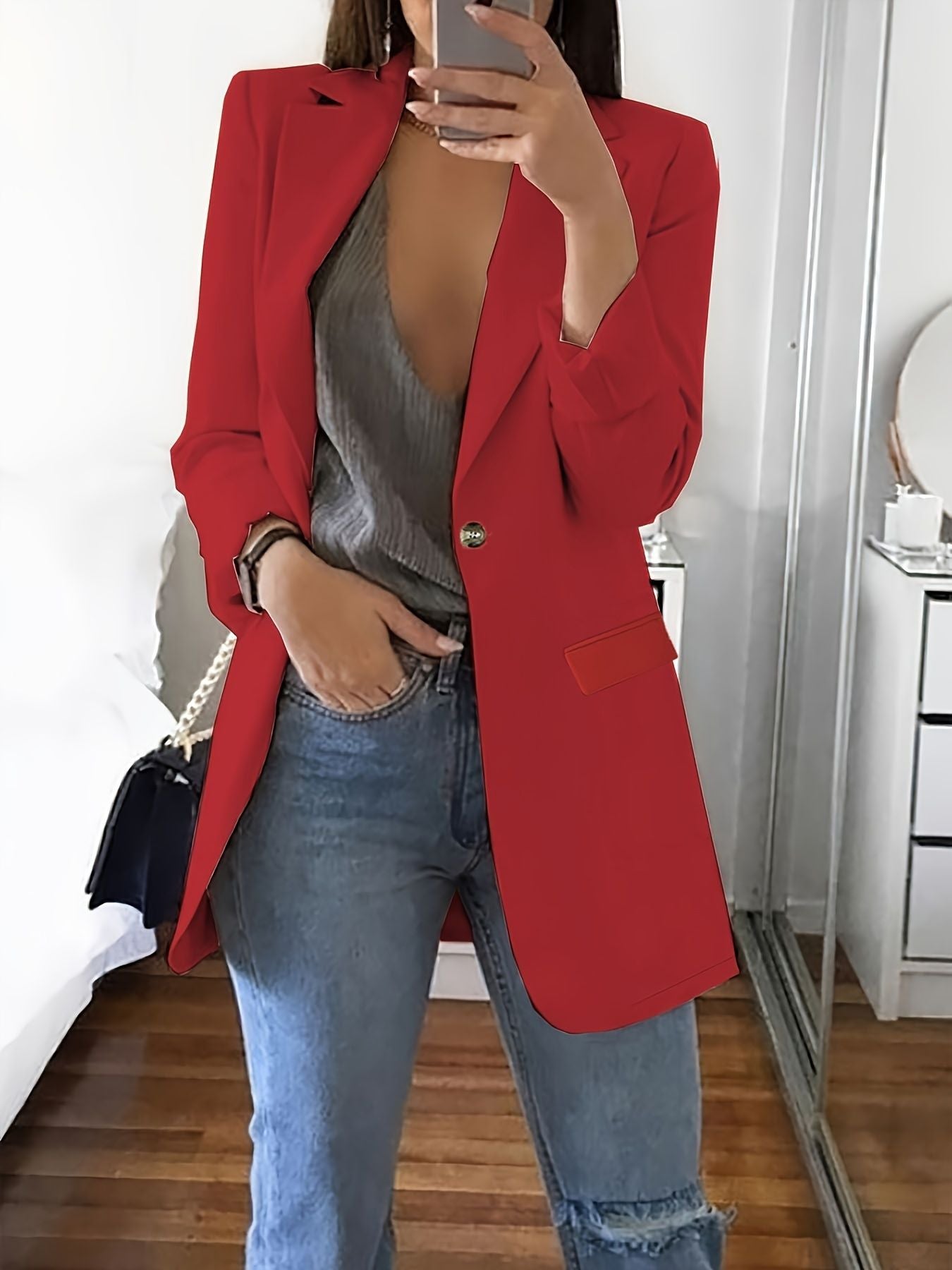 Dames Blazer moderne avec décolleté plongeant et détails élégants Chic und Stil