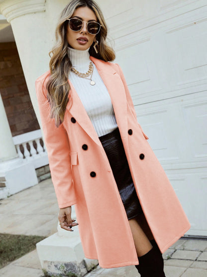 Dames élégant manteau long à double rangée de boutons Chic und Stil