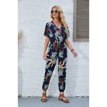Dames Détente Ajustée Motif Floral Salopette Chic und Stil
