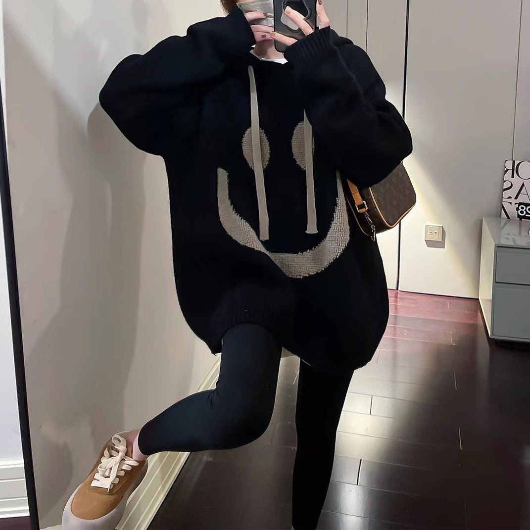 Dames Pull oversized décontracté avec motif smiley Chic und Stil