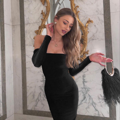 Robe de soirée off-shoulder en velours pour femmes Chic und Stil