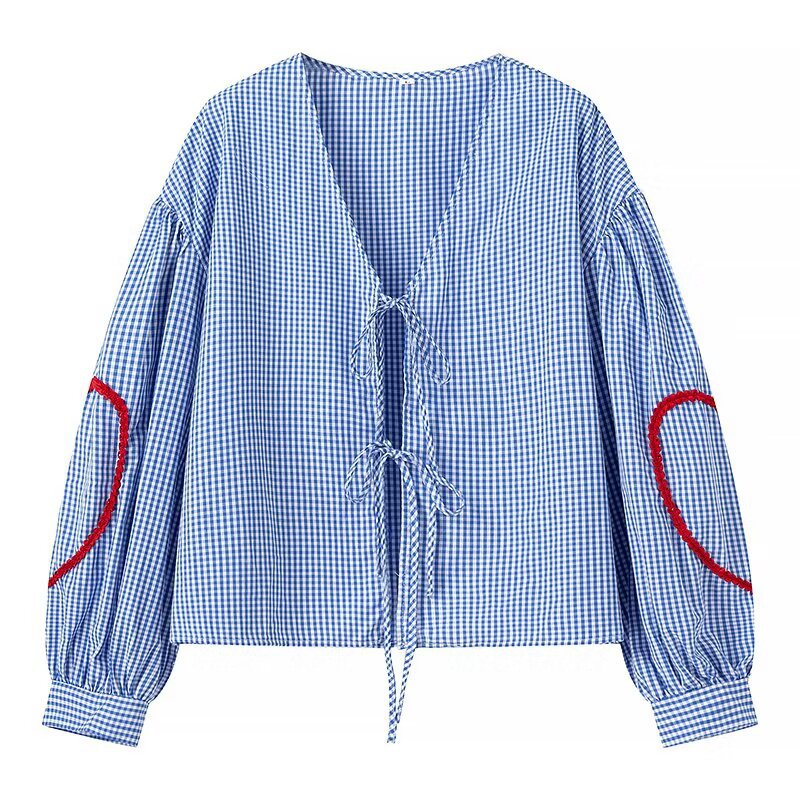 Chemisier pour femmes avec des manches volumineuses et un design à carreaux moderne Chic und Stil