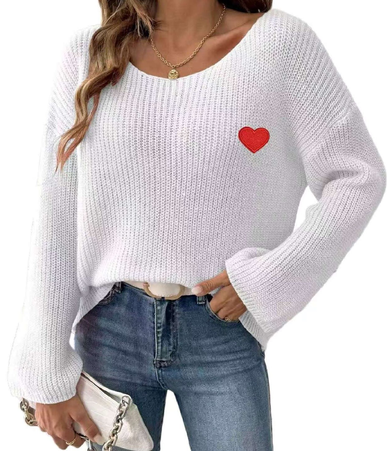 Dames Pull en maille décontracté avec application en forme de cœur Chic und Stil