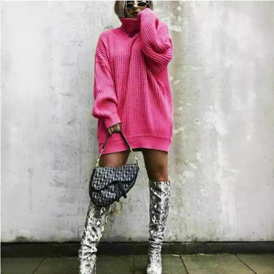Pull en tricot surdimensionné pour femmes au look structuré avec col montant Chic und Stil