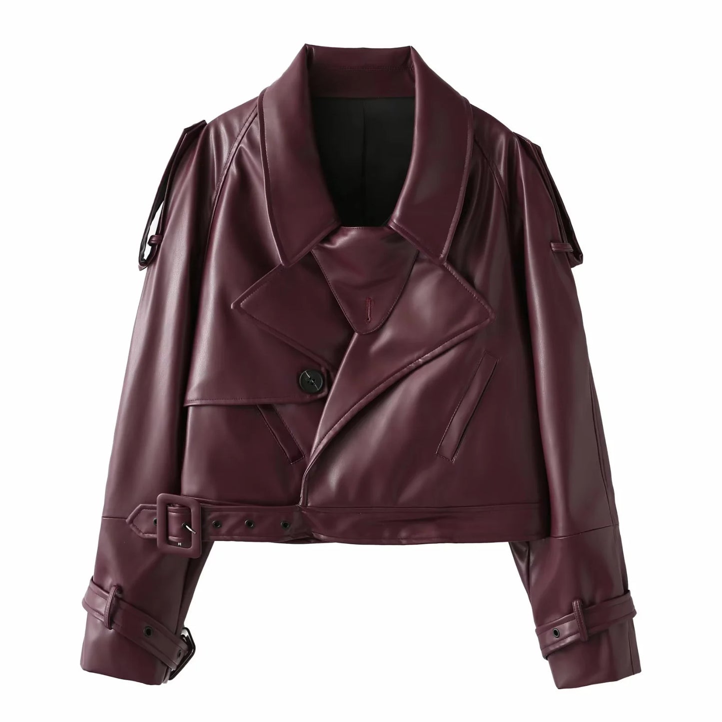 Cool cropped faux leather jacket for women with asymmetric collar and trendy design Chic and Style