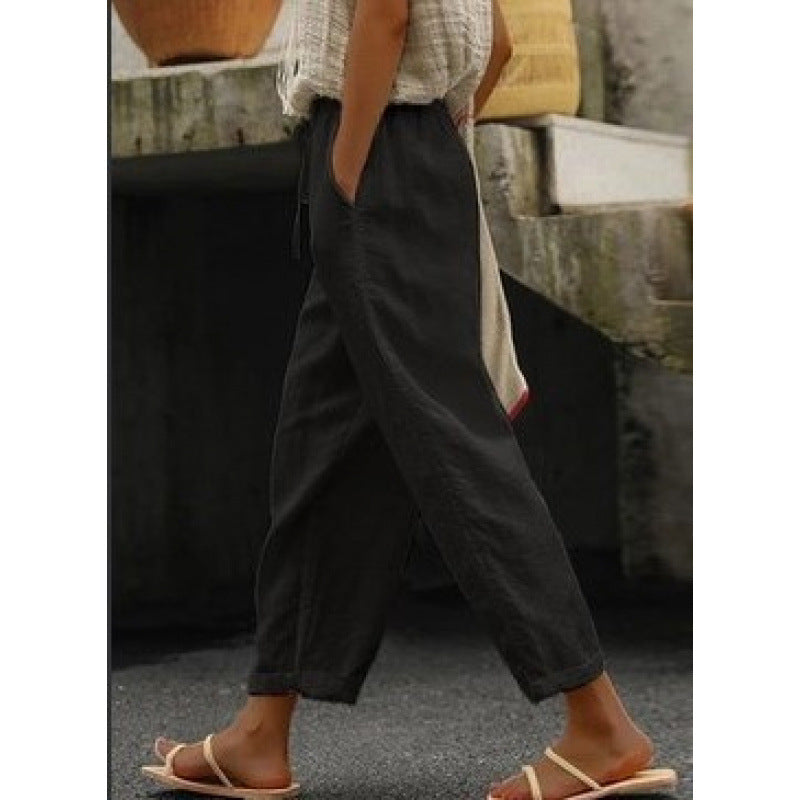 Casual linen pants for women with elastic waist and side pockets Chic und Stil