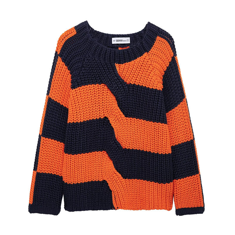 Dames gros tricot pull avec motif rayé moderne Chic und Stil
